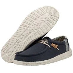 Wally Break Stitch - Navy -Shoe Trend Shop 110792568 WALLY LINEN NATURAL NAVY LEFT 3 1