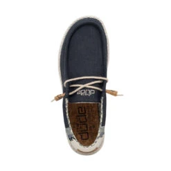 Wally Break Stitch - Navy -Shoe Trend Shop 110792568 WALLY LINEN NATURAL NAVY LEFT 6 1